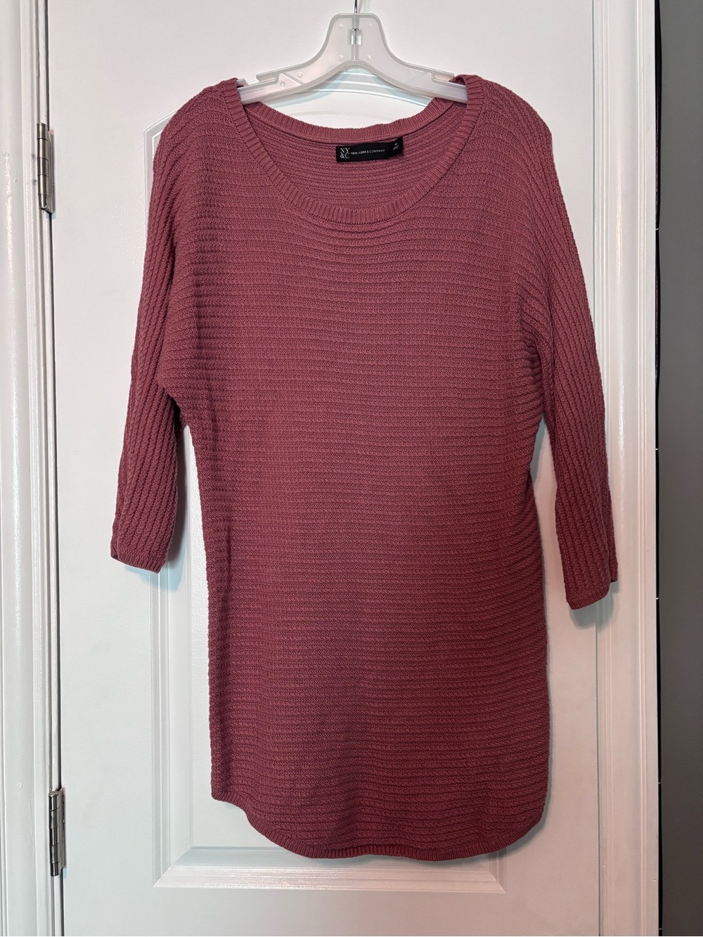 NY&Co Women's Ribbed Crewneck Sweater Dress - Dusty Pink Rose Size Medium